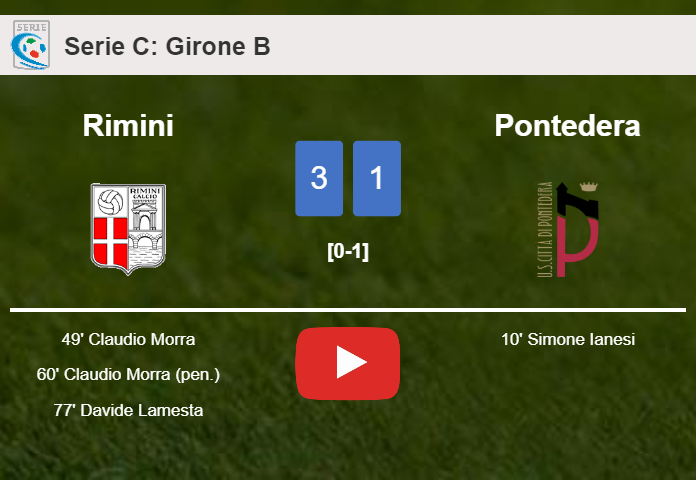 Rimini conquers Pontedera 3-1 after recovering from a 0-1 deficit. HIGHLIGHTS