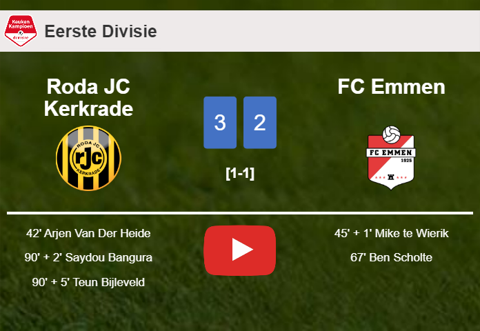 Roda JC Kerkrade overcomes FC Emmen after recovering from a 1-2 deficit. HIGHLIGHTS