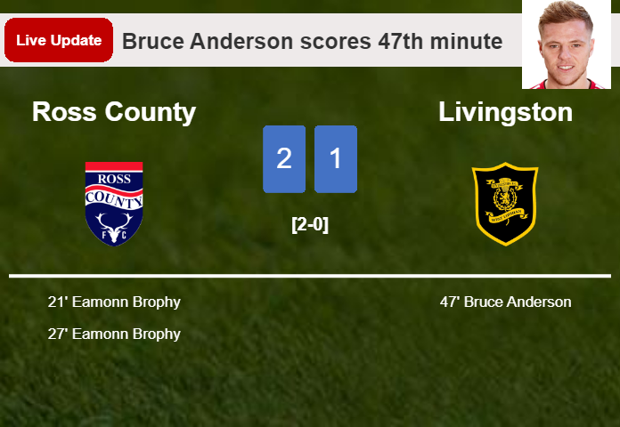 LIVE UPDATES. Livingston getting closer to Ross County with a goal from Bruce Anderson in the 47th minute and the result is 1-2