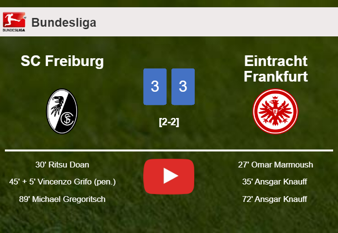 SC Freiburg and Eintracht Frankfurt draws a hectic match 3-3 on Sunday. HIGHLIGHTS