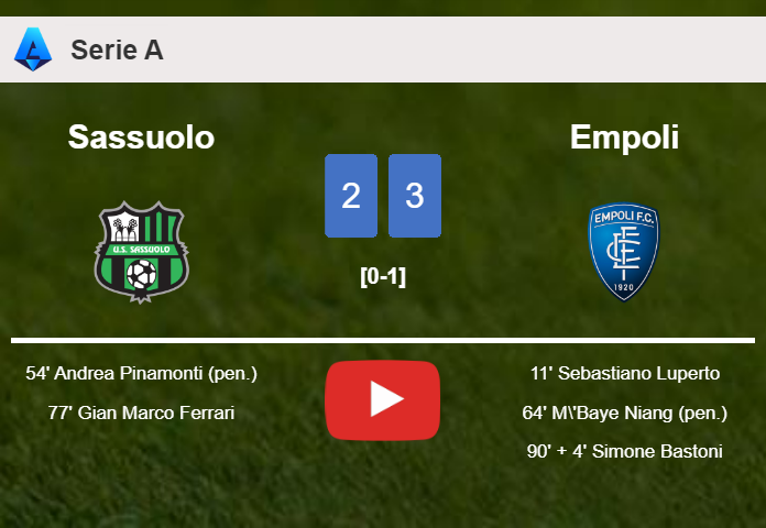 Empoli defeats Sassuolo 3-2. HIGHLIGHTS