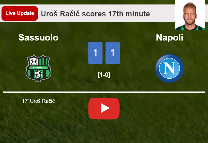 LIVE UPDATES. Napoli takes the lead over Sassuolo with a goal from Victor Osimhen  in the 31st minute and the result is 2-1