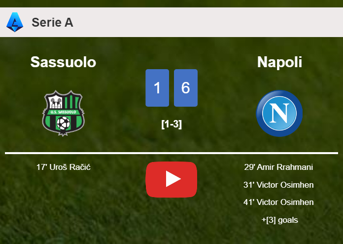Napoli beats Sassuolo 6-1 with 3 goals from V. Osimhen . HIGHLIGHTS