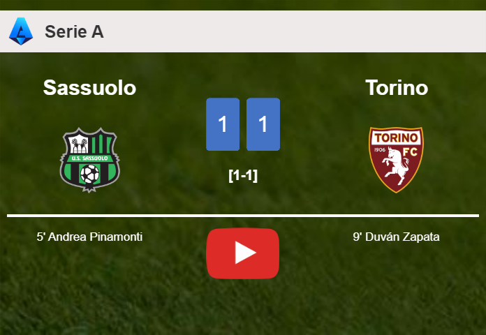 Sassuolo and Torino draw 1-1 on Saturday. HIGHLIGHTS