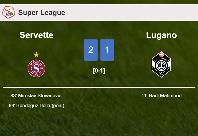 Servette recovers a 0-1 deficit to prevail over Lugano 2-1