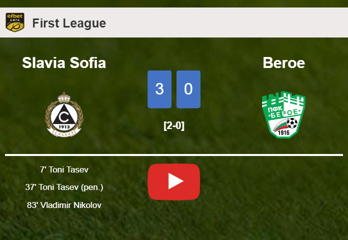 Slavia Sofia demolishes Beroe with 2 goals from T. Tasev. HIGHLIGHTS