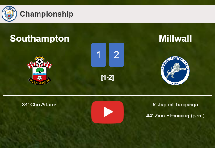 Millwall conquers Southampton 2-1. HIGHLIGHTS