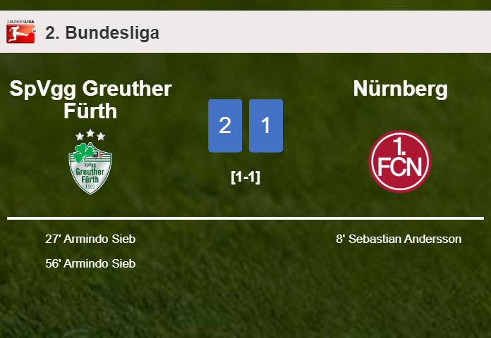 SpVgg Greuther Fürth recovers a 0-1 deficit to overcome Nürnberg 2-1 with A. Sieb scoring 2 goals