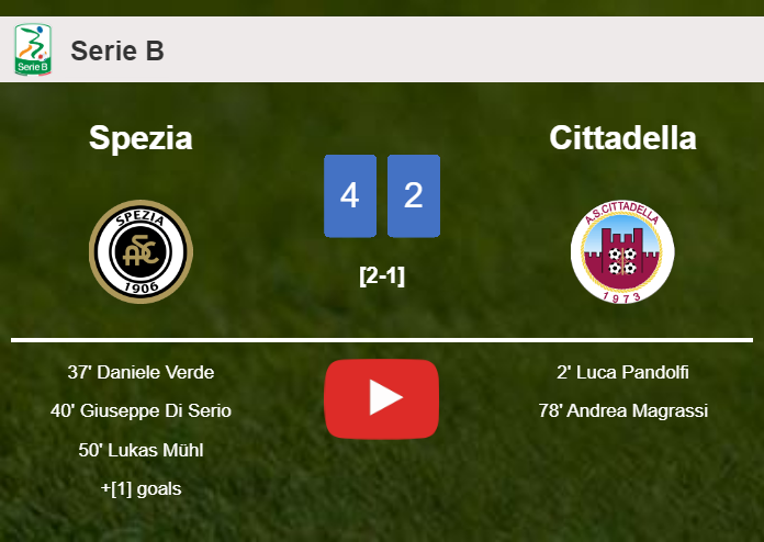 Spezia tops Cittadella 4-2. HIGHLIGHTS