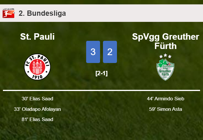 St. Pauli beats SpVgg Greuther Fürth 3-2 with 2 goals from E. Saad