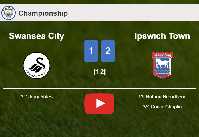 Ipswich Town conquers Swansea City 2-1. HIGHLIGHTS