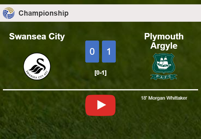 Plymouth Argyle beats Swansea City 1-0 with a goal scored by M. Whittaker. HIGHLIGHTS