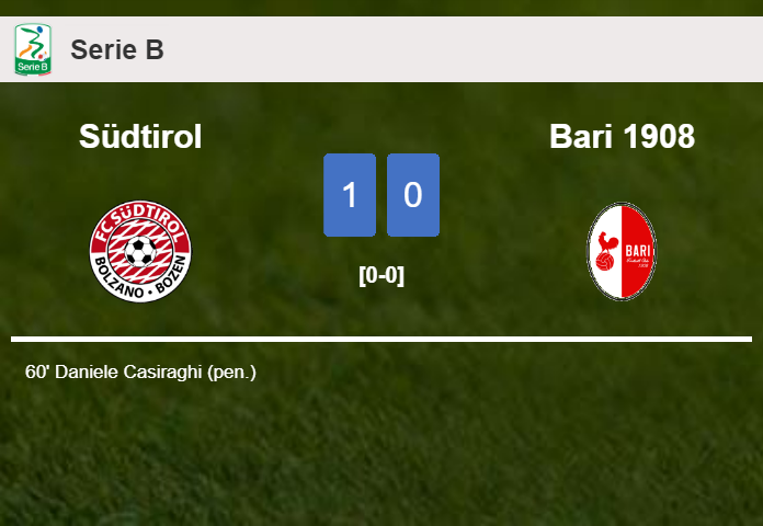Südtirol tops Bari 1908 1-0 with a goal scored by D. Casiraghi