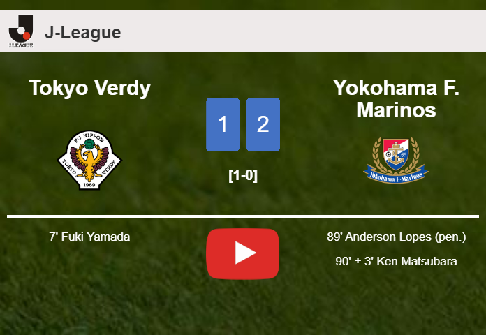 Yokohama F. Marinos recovers a 0-1 deficit to prevail over Tokyo Verdy 2-1. HIGHLIGHTS