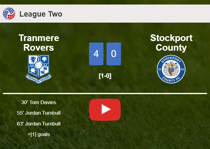 Tranmere Rovers demolishes Stockport County 4-0 after playing a fantastic match. HIGHLIGHTS