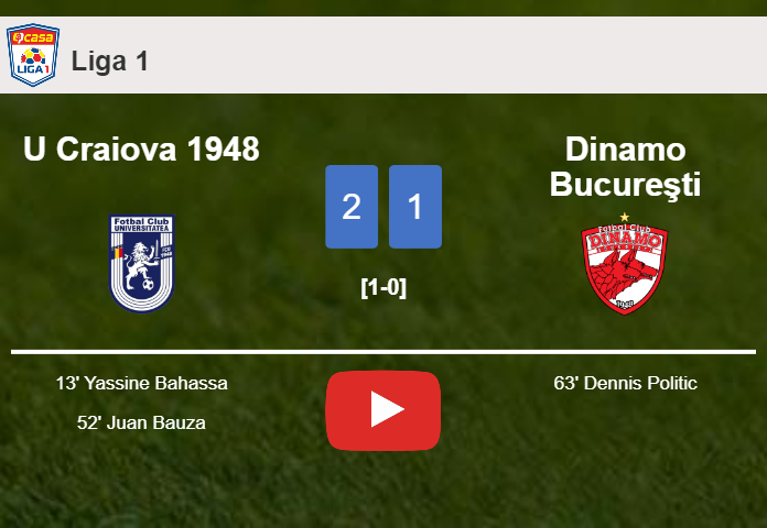 U Craiova 1948 beats Dinamo Bucureşti 2-1. HIGHLIGHTS