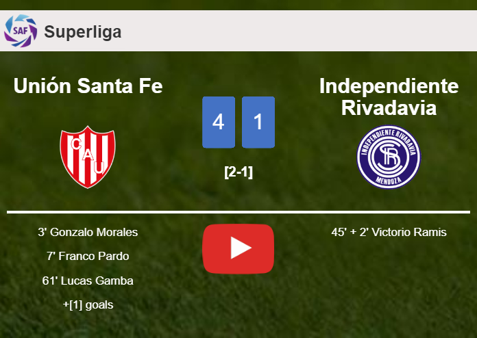 Unión Santa Fe crushes Independiente Rivadavia 4-1 . HIGHLIGHTS