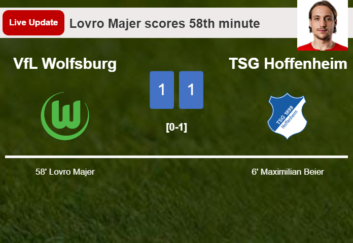 LIVE UPDATES. TSG Hoffenheim takes the lead over VfL Wolfsburg with a goal from Grischa Prömel in the 66th minute and the result is 2-1