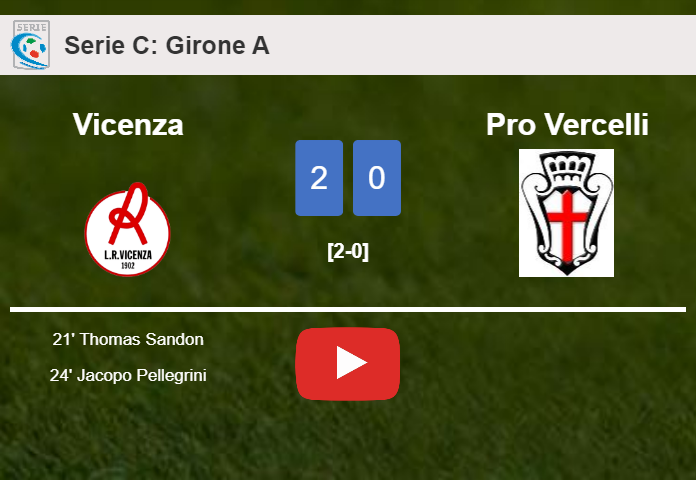 Vicenza beats Pro Vercelli 2-0 on Tuesday. HIGHLIGHTS