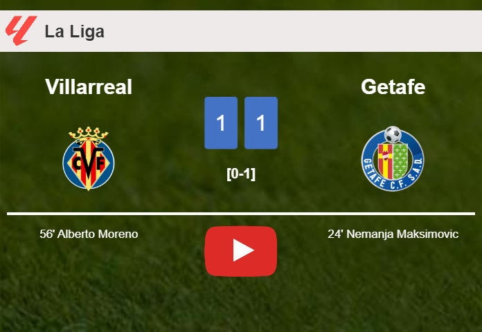 Villarreal and Getafe draw 1-1 on Friday. HIGHLIGHTS