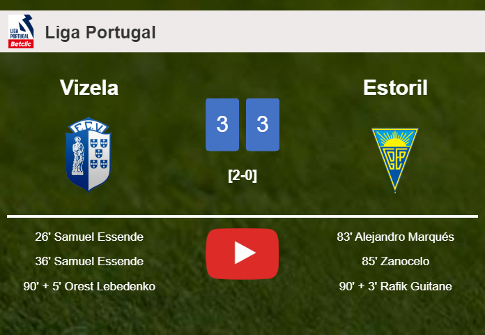 Vizela and Estoril draws a frantic match 3-3 on Sunday. HIGHLIGHTS