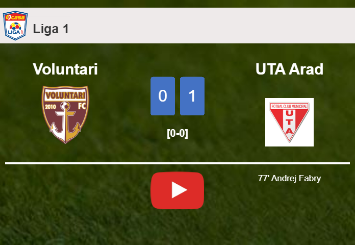 UTA Arad beats Voluntari 1-0 with a goal scored by A. Fabry. HIGHLIGHTS