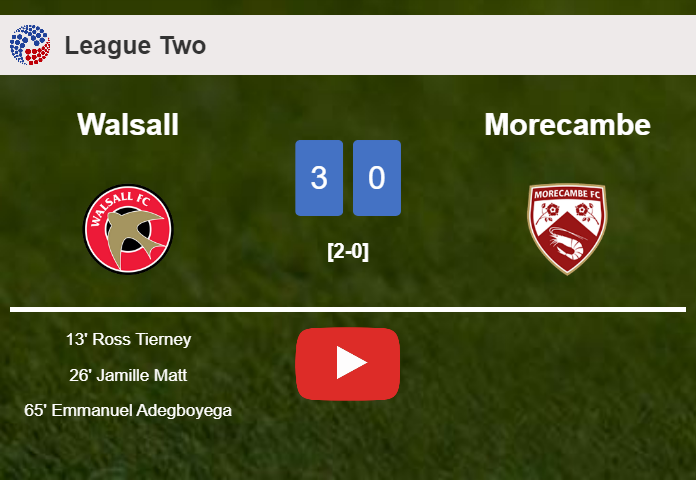 Walsall conquers Morecambe 3-0. HIGHLIGHTS