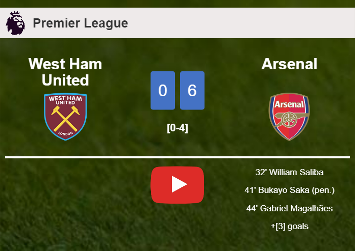 Arsenal beats West Ham United 6-0 after playing a incredible match. HIGHLIGHTS
