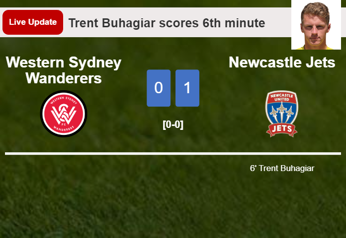 LIVE UPDATES. Newcastle Jets leads Western Sydney Wanderers 1-0 after Trent Buhagiar scored in the 5th minute