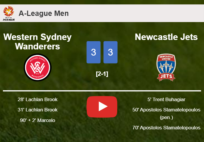 Western Sydney Wanderers and Newcastle Jets draws a exciting match 3-3 on Sunday. HIGHLIGHTS