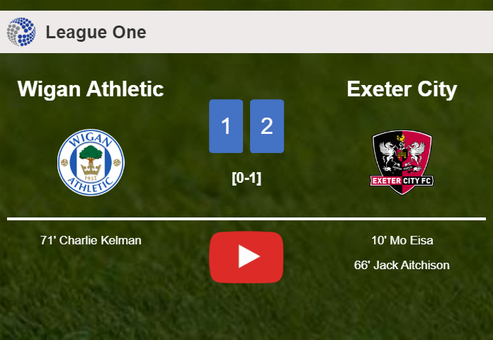 Exeter City overcomes Wigan Athletic 2-1. HIGHLIGHTS