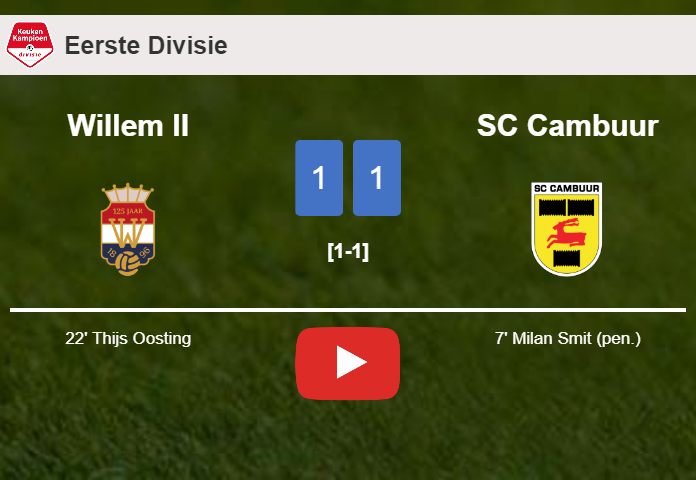 Willem II and SC Cambuur draw 1-1 after Thijs Oosting squandered a penalty. HIGHLIGHTS