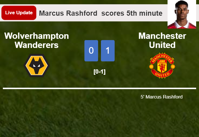 LIVE UPDATES. Manchester United leads Wolverhampton Wanderers 1-0 after Marcus Rashford  scored in the 5th minute