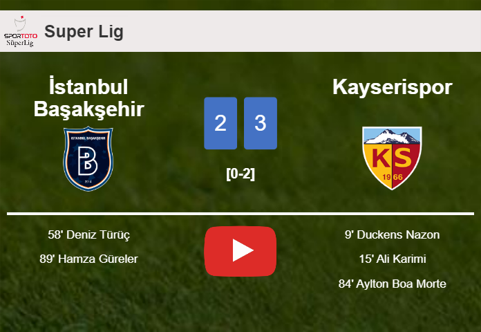 Kayserispor beats İstanbul Başakşehir 3-2. HIGHLIGHTS