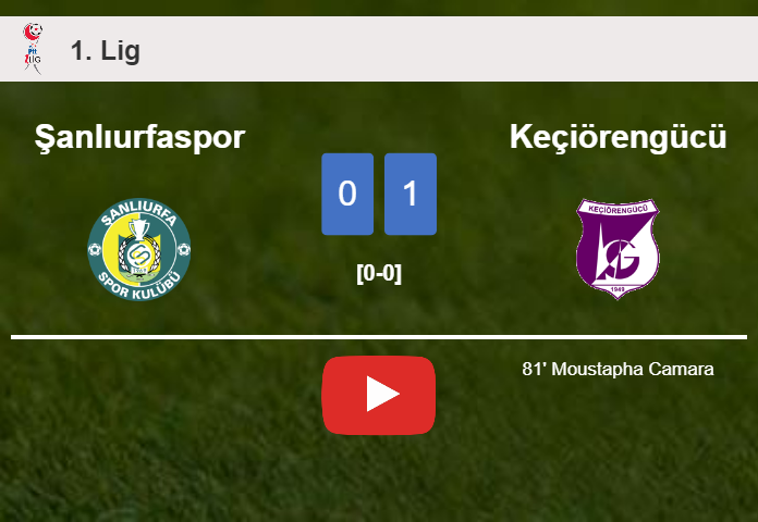 Keçiörengücü defeats Şanlıurfaspor 1-0 with a goal scored by M. Camara. HIGHLIGHTS