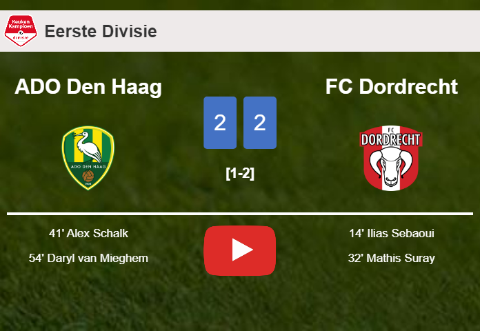 ADO Den Haag manages to draw 2-2 with FC Dordrecht after recovering a 0-2 deficit. HIGHLIGHTS