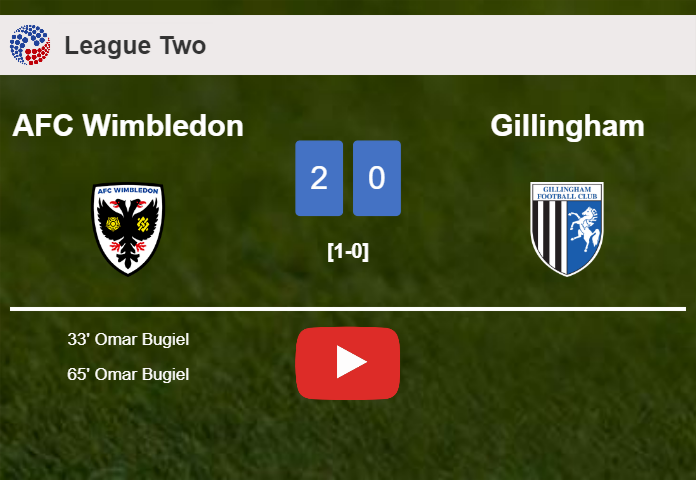 O. Bugiel scores a double to give a 2-0 win to AFC Wimbledon over Gillingham. HIGHLIGHTS