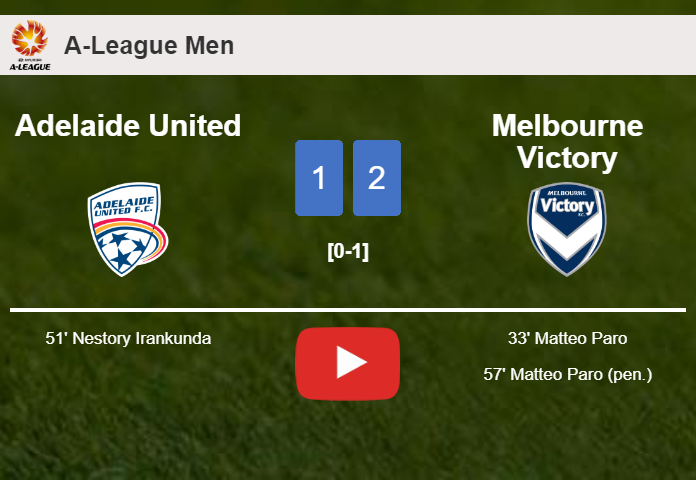 Melbourne Victory defeats Adelaide United 2-1 with M. Paro scoring a double. HIGHLIGHTS