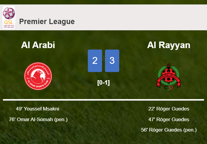 Al Rayyan beats Al Arabi 3-2 with 3 goals from R. Guedes