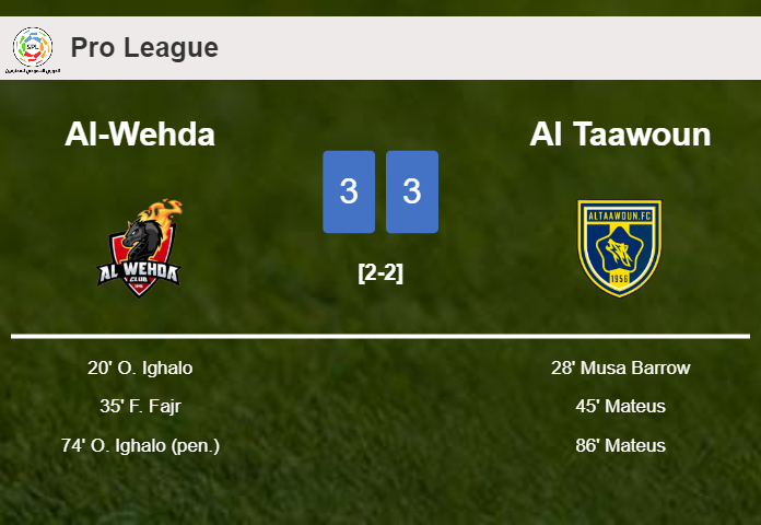 Al-Wehda and Al Taawoun draws a crazy match 3-3 on Thursday