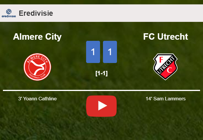 Almere City and FC Utrecht draw 1-1 on Saturday. HIGHLIGHTS