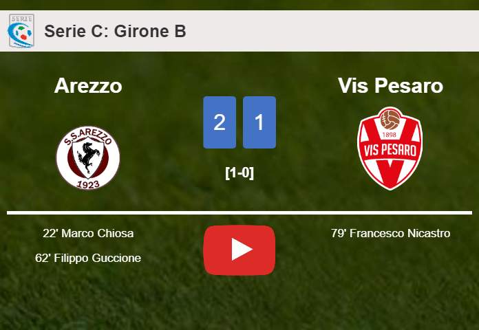 Arezzo conquers Vis Pesaro 2-1. HIGHLIGHTS