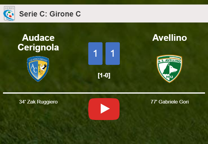 Audace Cerignola and Avellino draw 1-1 after  didn't score a penalty. HIGHLIGHTS