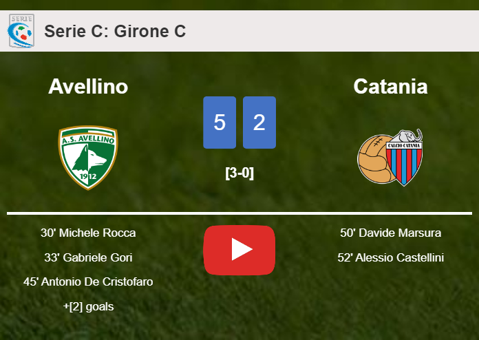 Avellino destroys Catania 5-2 with a great performance. HIGHLIGHTS