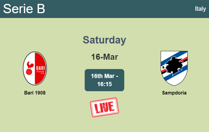 How to watch Bari 1908 vs. Sampdoria on live stream and at what time