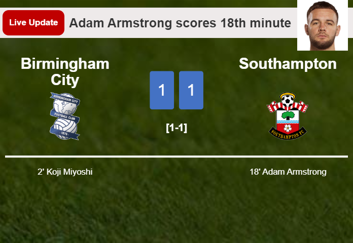 LIVE UPDATES. Southampton draws Birmingham City with a goal from Adam Armstrong in the 18th minute and the result is 1-1