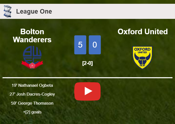 Bolton Wanderers destroys Oxford United 5-0 showing huge dominance. HIGHLIGHTS