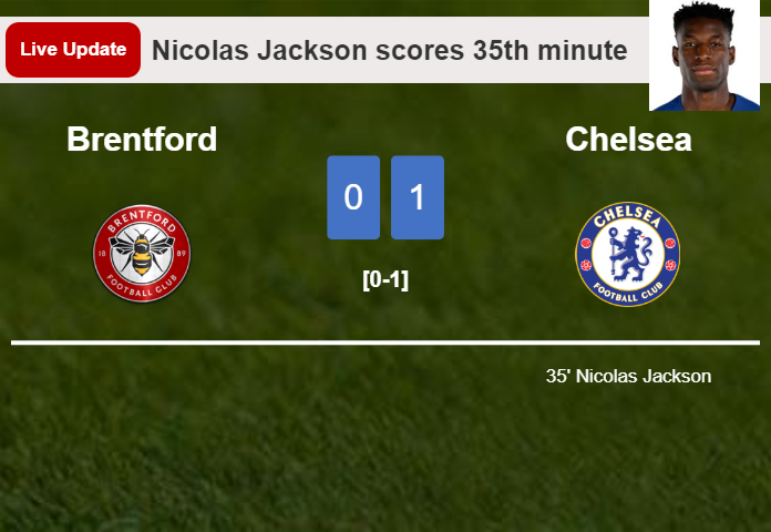 LIVE UPDATES. Chelsea leads Brentford 1-0 after Nicolas Jackson scored in the 35th minute