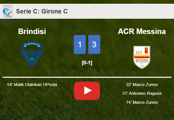 ACR Messina prevails over Brindisi 3-1 with 2 goals from M. Zunno. HIGHLIGHTS