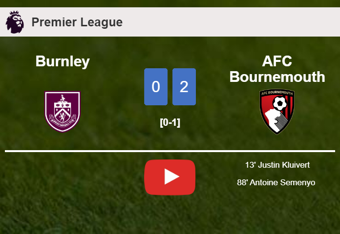 AFC Bournemouth conquers Burnley 2-0 on Sunday. HIGHLIGHTS